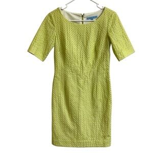 Antonio Melani Womens Size 0 Short Sleeve Sheath Dress Bright Yellow Embroidery